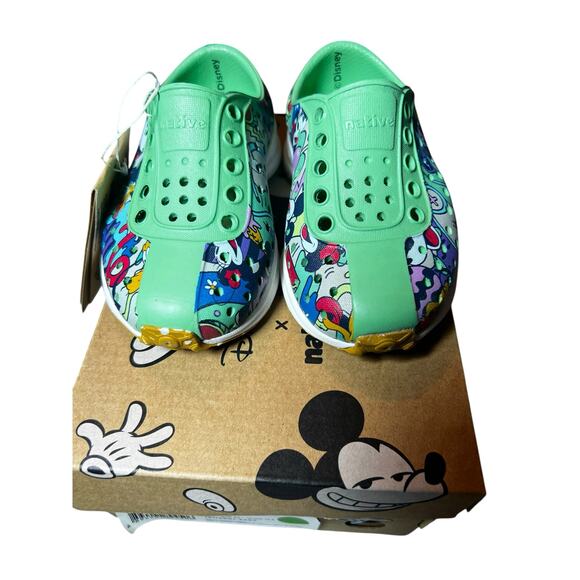 Disney X Native Robbie Sugar print green Mickey Mouse green slip on shoes sz C5 - Picture 5 of 7